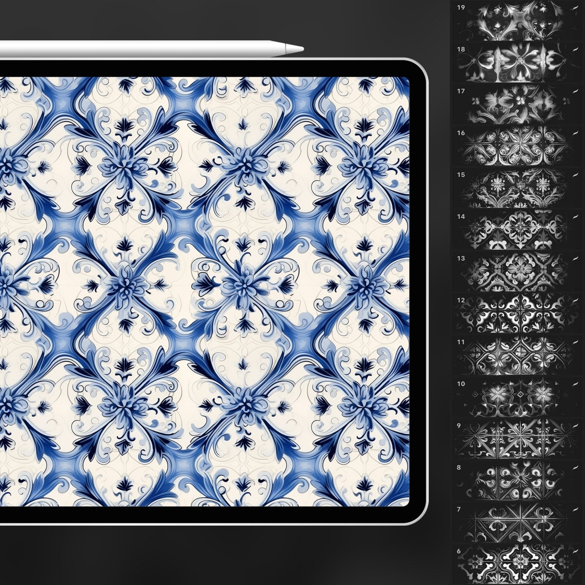 100 Procreate Portuguese Tile Patterns | Traditional Azulejo Tile ...