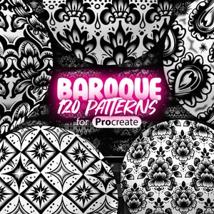 120 Procreate Baroque Pattern Brushes | Baroque Brush for Procreate | Baroque Tattoo Seamless Brushes | Floral Baroque Procreate Texture