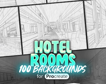 100 Procreate Hotel Rooms Stamps | Procreate Hotel Rooms Backgrounds | Procreate Reception | Procreate Restaurant | Procreate Hotel Spa Room