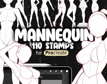 110 tampons pour mannequin procréation | Procreate pinceaux pour tampons factices | Pinceaux pour tampons Croquis Procreate | Pinceau pour tampons procréer le corps de la femme