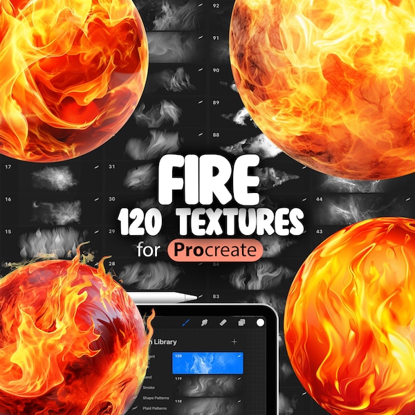 120 Procreate Fire Textures | Realistic Flames Procreate Seamless Brushes | Procreate Fire Brush | Procreate Flames Brush