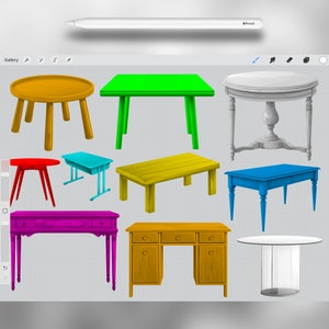 100 Procreate Tables Stamp Brushes | Procreate Furniture Stamp Brushes ...