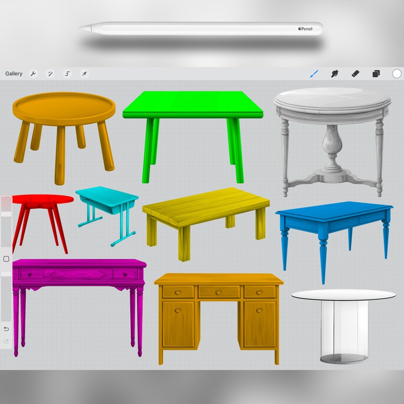 100 Procreate Tables Stamp Brushes | Procreate Furniture Stamp Brushes ...