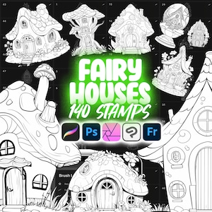 140 Procreate Fairy House Stamp Brushes | Procreate Fantasy Fairytale House Stamps | Procreate Mushroom House | Procreate Tree House