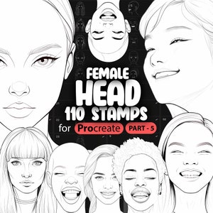 110 Procreate Female Head Stamps Part -5 | Procreate Woman Head Stamp Brushes | Procreate Girl Head Stamp Brushes | Procreate Face Brushes