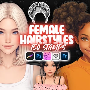 150 Procreate 女性ヘアスタイル スタンプ | Photoshop ガール ヘアスタイル ブラシ | Clip Studio Paint ヘア ブラシ | Procreate 女性ヘアカット ブラシ