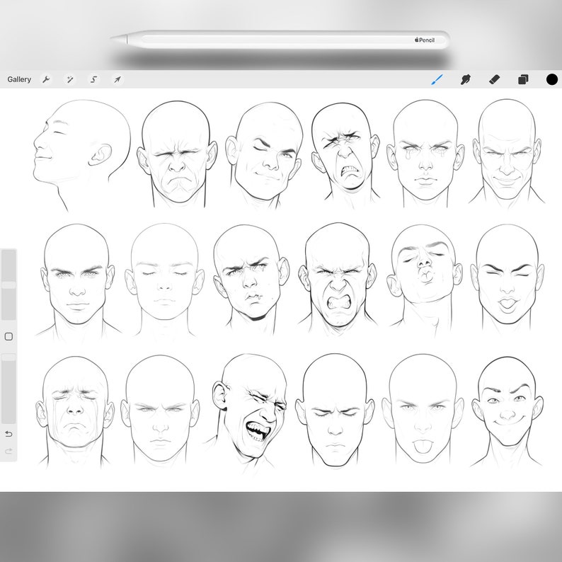110 Procreate Men's Heads Base Stamps | Procreate Male Head Guide ...