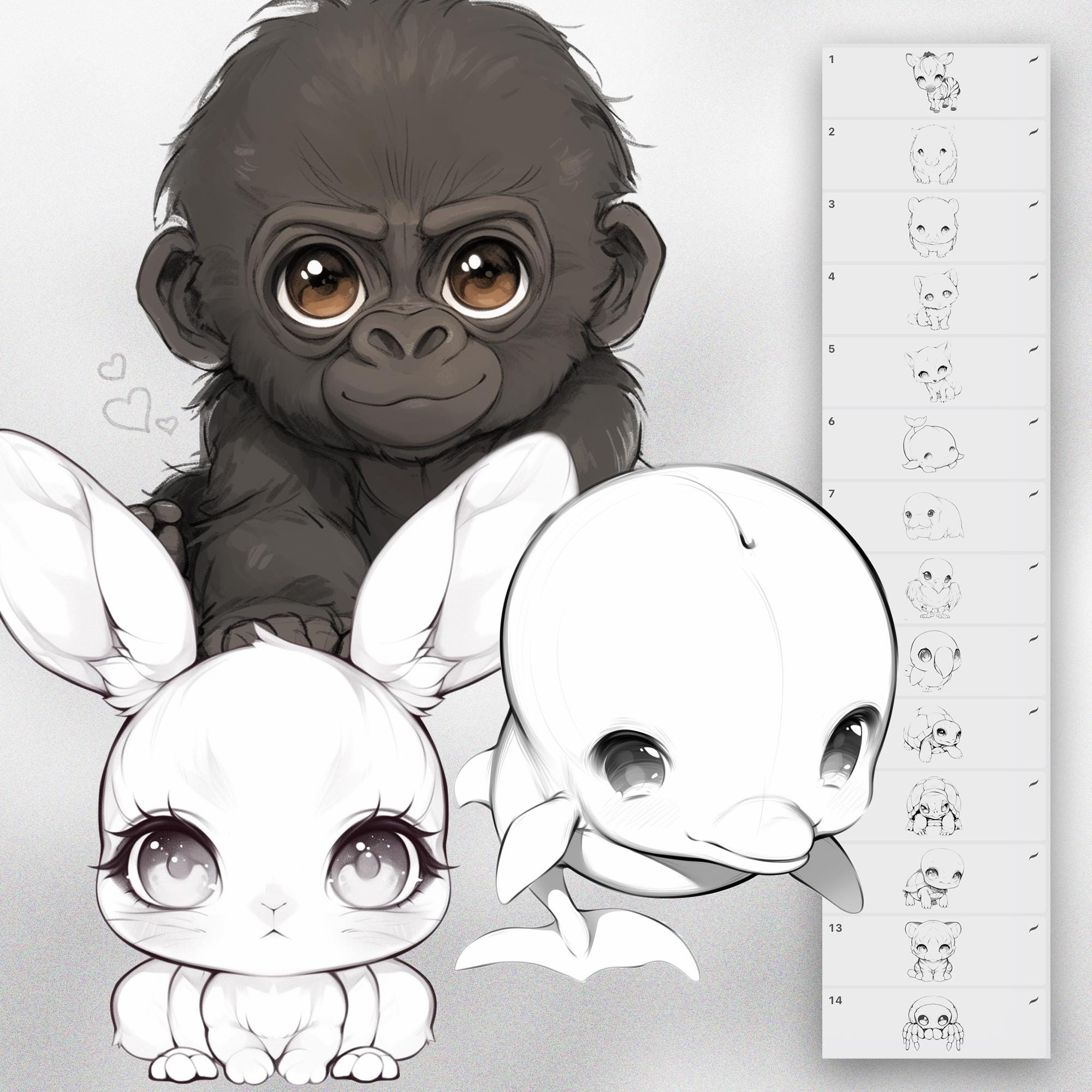 100 Procreate Chibi Animals Stamps | Procreate Cute Animals Stamps ...