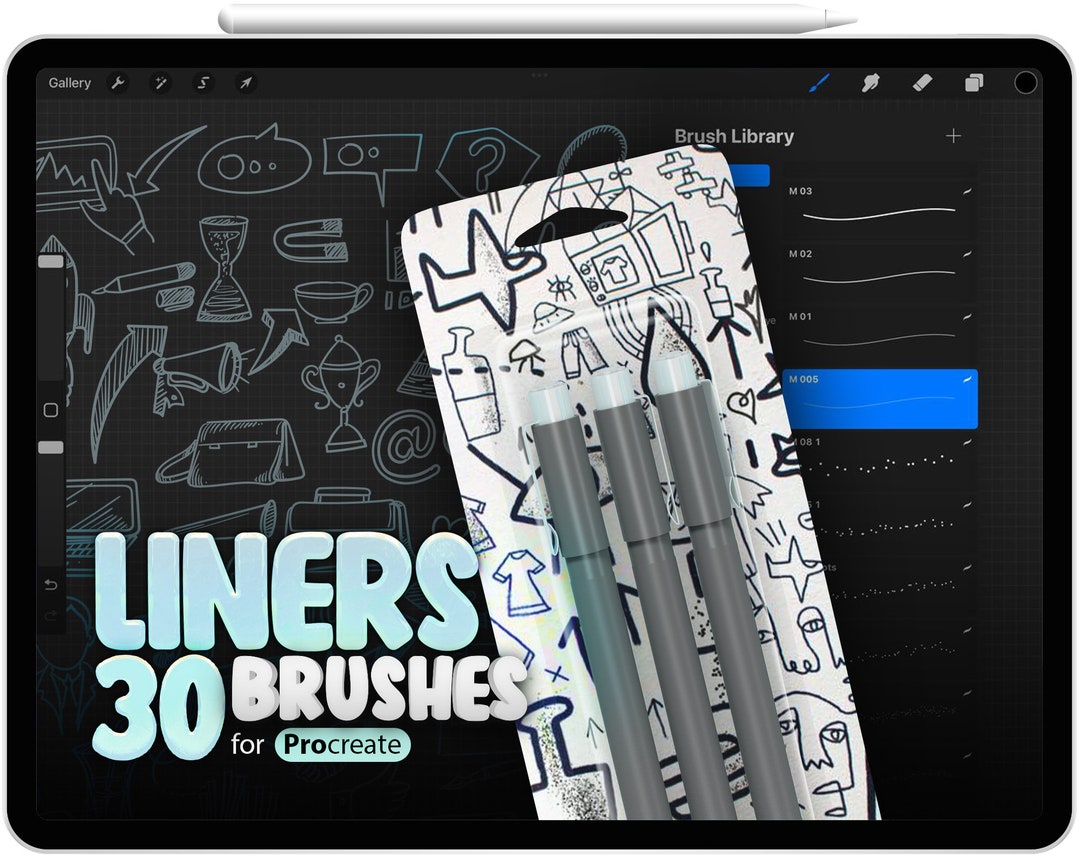 30 Procreate Micron Pen Brushes, Procreate Doodle Pen Brushes, Liner