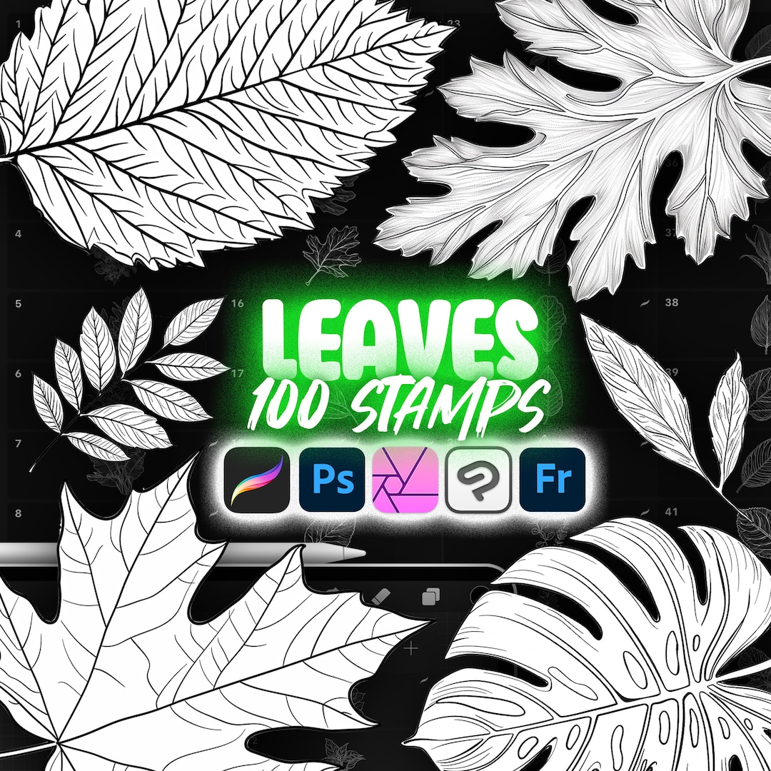 100 Procreate Leaves Stamp Brushes | Photoshop Tropical Leaves | Clip ...