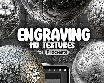 110 Procreate Engraving Textures | Procreate Metal Engraving Brush | Procreate Engraving Metallic Brushes | Metal Relief Engraving Brush