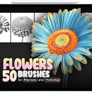 50 Flowers Procreate Brushes, 50 Flowers Photoshop Brushes, Procreate Flowers Coloring Pages, Procreate Floral Stamp Brushes