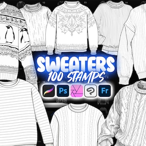 100 Procreate Sweater Stamp Brushes | Procreate Clothing Stamp Brushes | Procreate Clothes Stamp Brushes | Procreate Fashion Brush
