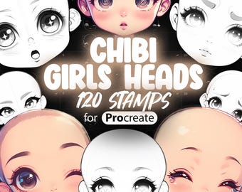 120 tampons Procreate Chibi Girls Head | Tampons visage Procreate Chibi Girls | Tampons Procreate Chibi | Procréer des tampons d'émotion Chibi