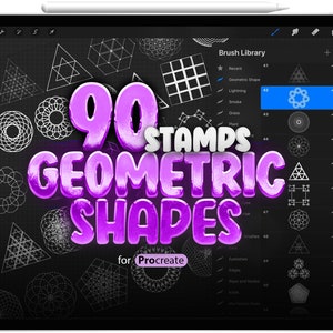 90 Procreate Geometric Shape Part - 3 pędzle do stempli, 30 pędzli do stempli geometrycznych Photoshop, pędzle do stempli mandali Procreate, szablon do rysowania