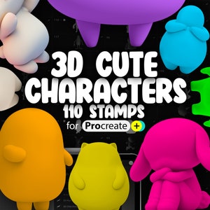 110 Procreate 3D Cute Characters Base Bodies Stamp Brushes | Procreate Character Maker Stamp Brushes | Procreate Chibi Character Poses