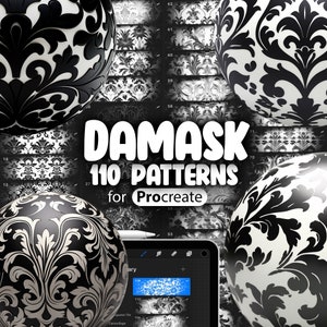 110 Procreate Damask Patterns | Traditional Floral Damask Procreate Texture Seamless Brushes | Procreate Damask Brush | Vintage Damask Brush