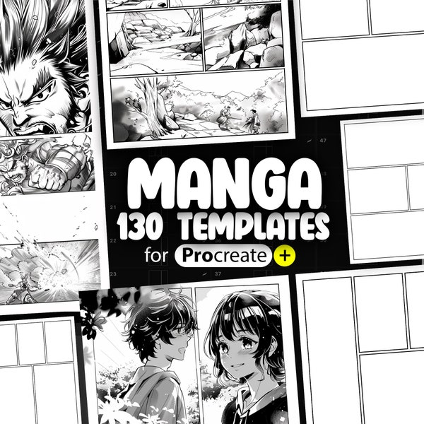 133 Procreate Manga Storyboard Templates and Halftone Brushes, Procreate Comic Templates, Procreate Comic Brush, Procreate Comic Storyboard