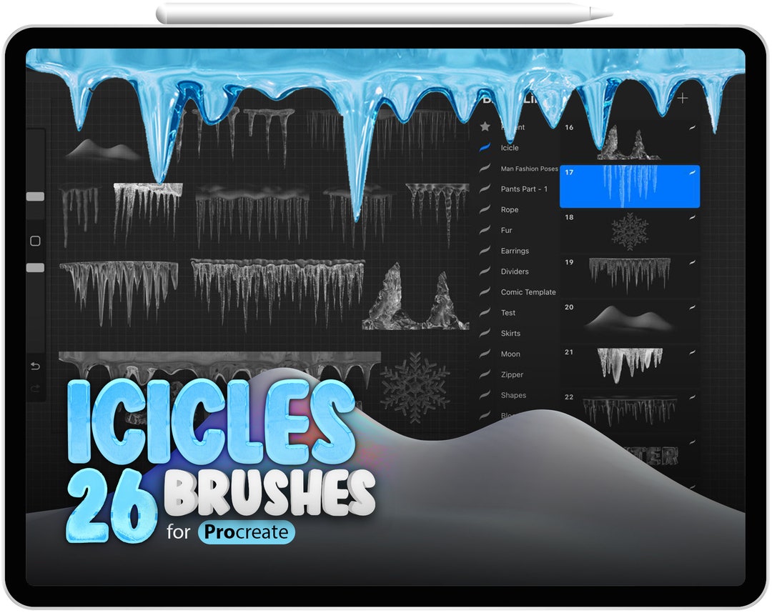 26 Procreate Icicles Stamp Brushes, 26 Icicles Stamp Brushes