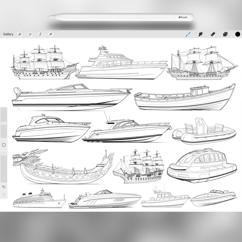 100 Procreate Watercraft Stamp Brushes | Procreate Ships Stamp Brushes ...