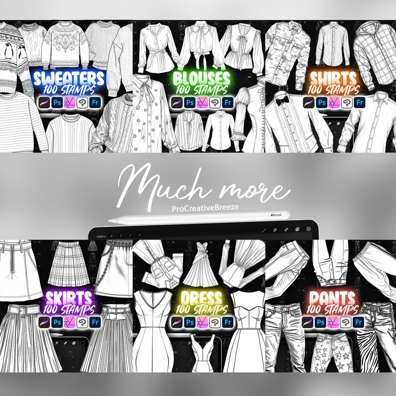 100 Procreate Blouses Stamp Brushes | Procreate Clothes Stamp Brushes | Procreate Clothing Stamp Brushes | Procreate Fashion Brushes image 10