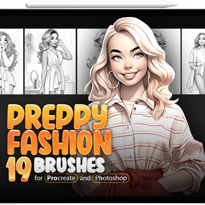 19 Preppy Style Procreate Brushes, 19 Preppy Style Photoshop Brushes, Procreate Fashion Girls, Procreate Clothes, Procreate Body Women