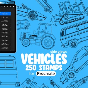 250 voertuigen (zijaanzicht) Stempelborstels voor Procreate, Construction Vehicle Procreate, Procreate Heavy Vehicle, Cars, Transport Procreate