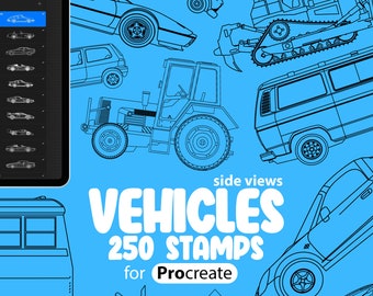 250 Vehicles (side view) Stamp Brushes for Procreate, Construction Vehicle Procreate, Procreate Heavy Vehicle, Cars, Transport Procreate