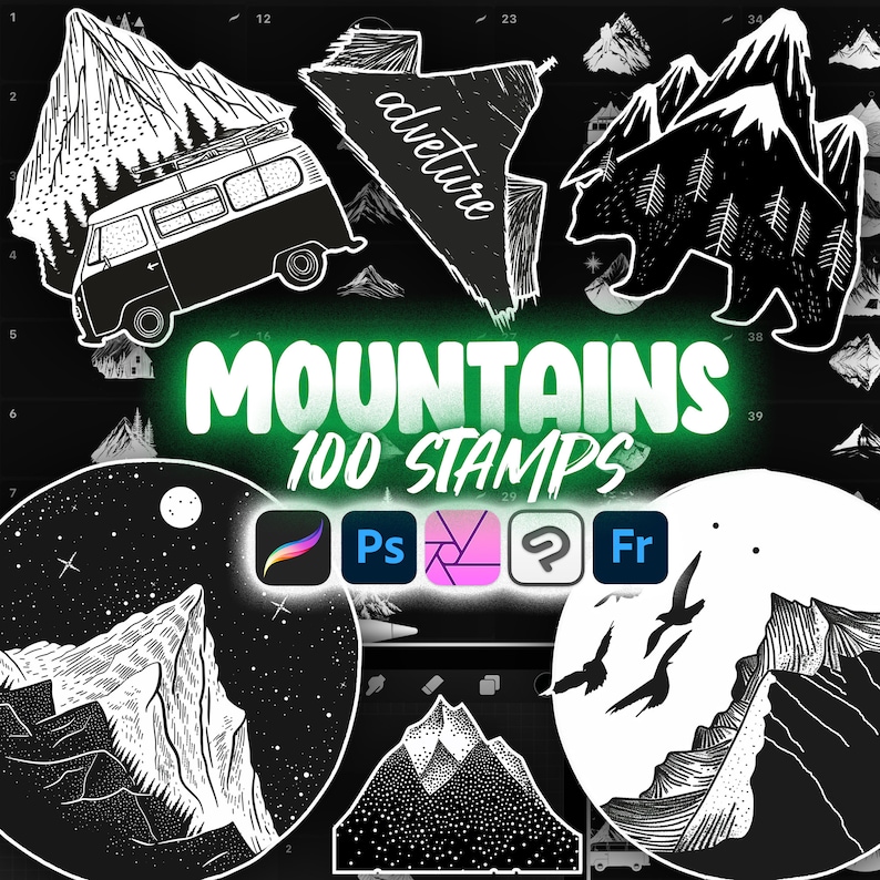 100 Procreate Mountains Logo Stamp Brushes - Etsy