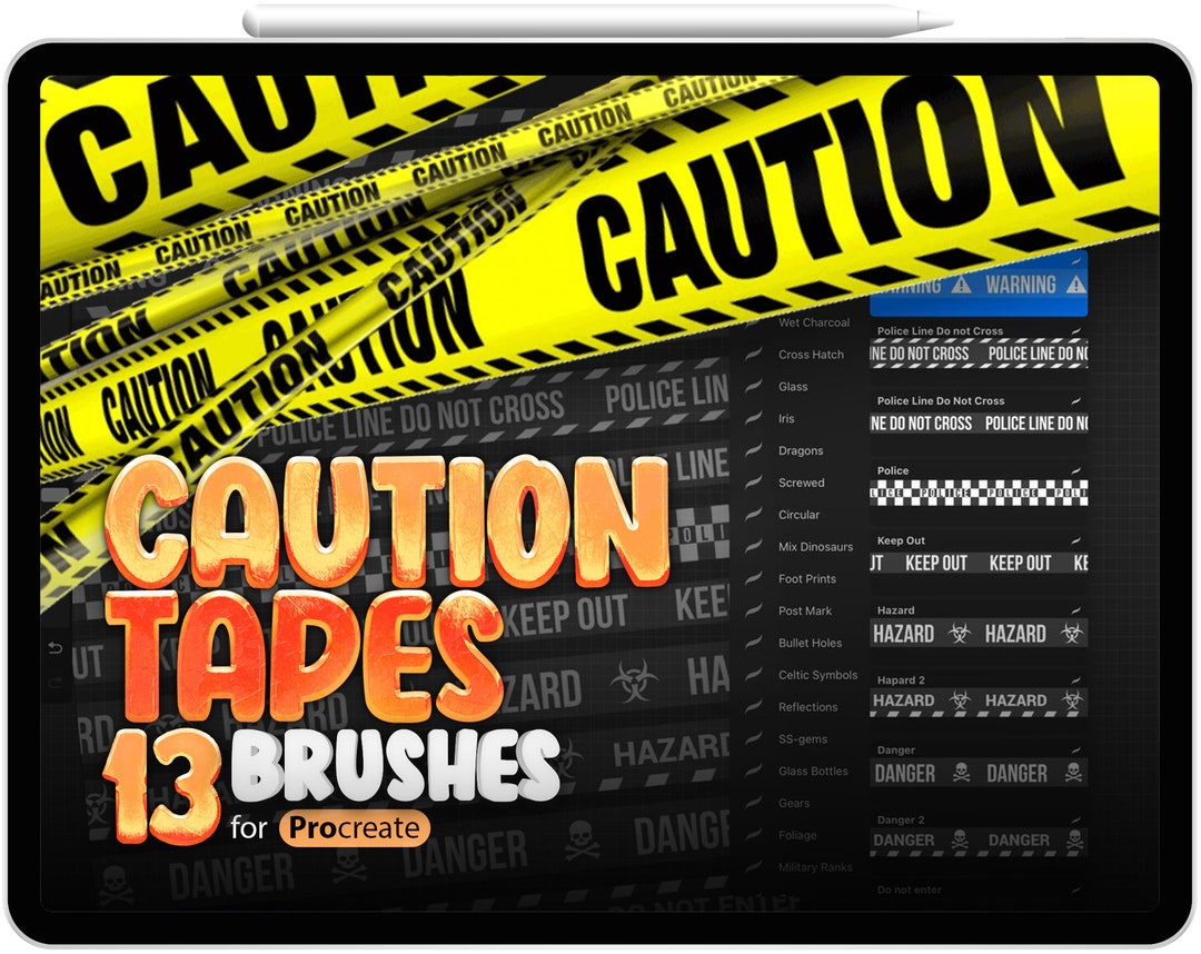 13 Procreate Caution Tapes Stamp Brushes, Warning, Police Line Do Not Cross, Keep Out, Hazard