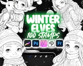 100 Procreate Winter Elves Stamps | Procreate Christmas Illustration Stamp Brushes | Procreate Xmas | Procreate Winter | Procreate Character