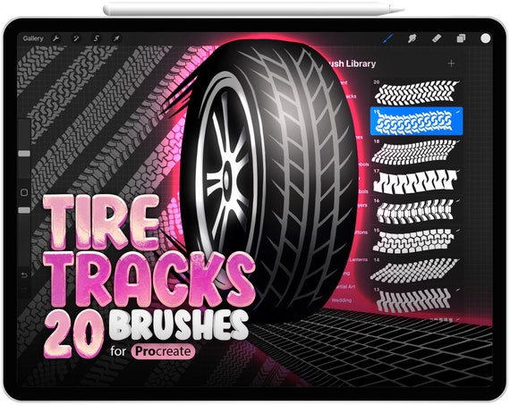 20 Procreate Tire Tracks Brushes, Procreate Tire Mark Brushes, Tire Tread,  Mud Tire Brush, Motorcycle Tire Brush, Car Tire Tracks Brush 