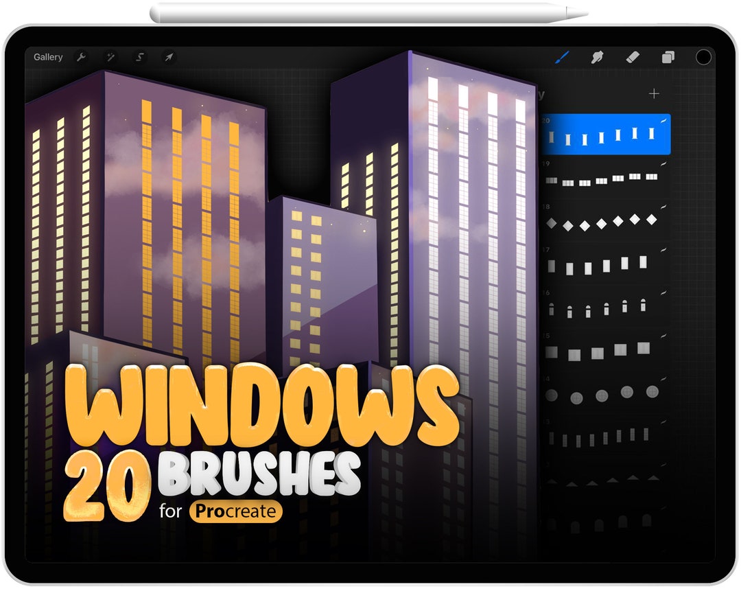 20 Procreate Windows Brushes, City Brushes Bundle, Skyline Brushes