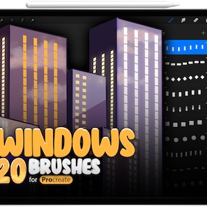 20 pinceles de Procreate para ventanas, paquete de pinceles de ciudad, pinceles de horizonte, pinceles de paisaje urbano y rascacielos, pincel de Procreate para ventanas de rascacielos