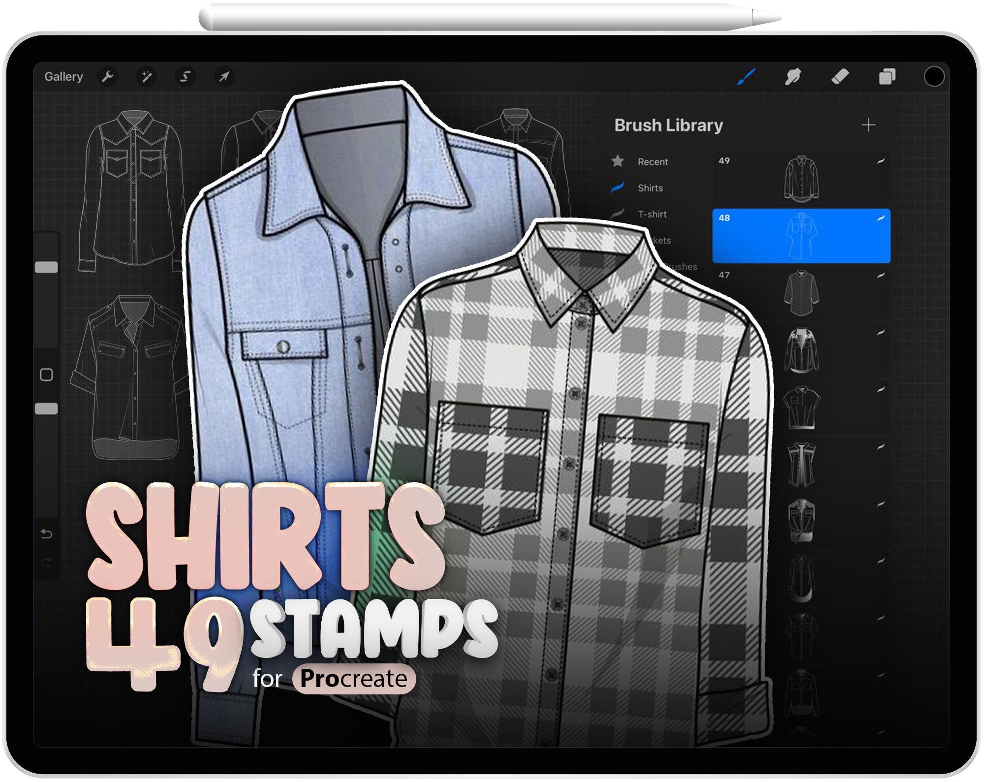 49 Procreate Shirts Stamp Brushes Procreate Clothing Stamp Etsy