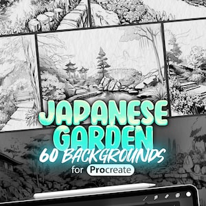 60 fondos de jardín japonés para Procreate / sellos de jardín japonés tradicional para Procreate / bocetos de paisajes de jardín japonés tradicional