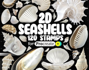 120 tampons Procreate coquillages 2D | Procréez des coquillages | Procréer des brosses nautiques | Procréer la vie marine | Procréez des coquillages