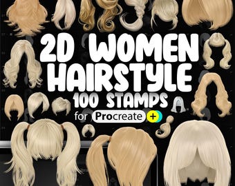 100 tampons Procreate 2D pour coiffure féminine | Brosse à cheveux Procreate | Chignons Procreate Girls | Coupe de cheveux procréer | Tampons Procreate Braids