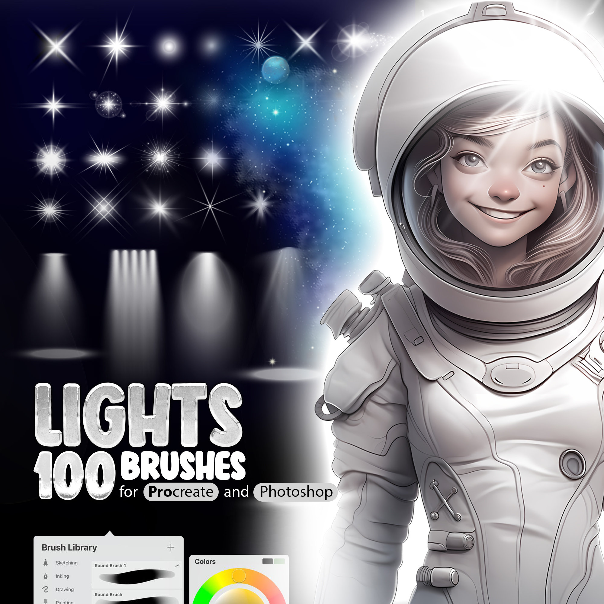 100 Lights Brushes for Procreate, Procreate Light Effect Brushes ...