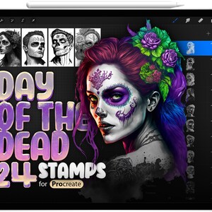 24 pinceaux pour tampon procréer le jour des morts, procréer mexicain, jour des morts, crâne du jour des morts, maquillage du jour des morts