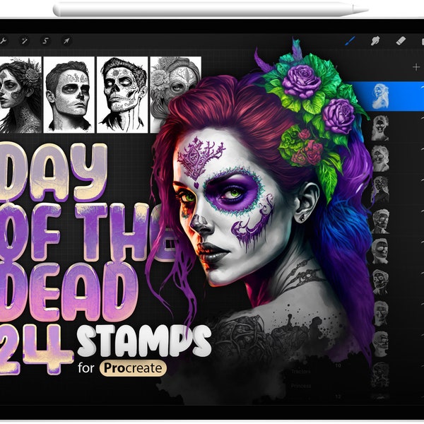 24 pinceaux Procreate Day of the Dead Stamp, Procreate Mexican, Day of the Dead Man, Day of the Dead Skull, Day of the Dead Makeup