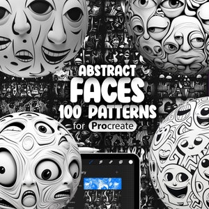 Puede incluir: Una colección de 100 patrones de caras abstractas para Procreate. Los patrones son en blanco y negro y presentan una variedad de caras con diferentes expresiones. Los patrones son perfectos para crear diseños únicos e interesantes.
