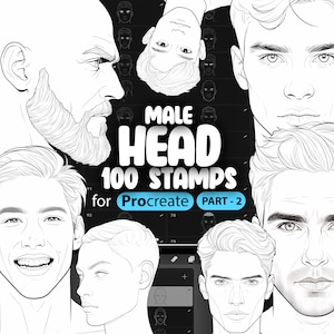 100 Procreate Male Head Stamps Part -2 | Procreate Men Head Stamp Brushes | Procreate Man Head Stamp Brushes | Procreate Face Brushes