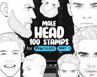 100 Procreate Male Head Stamps Part -2 | Procreate Men Head Stamp Brushes | Procreate Man Head Stamp Brushes | Procreate Face Brushes