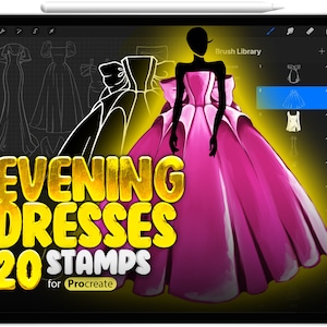 20 Procreate Wedding Dresses Stamp Brushes, Procreate Evening dresses Stamp Brushes