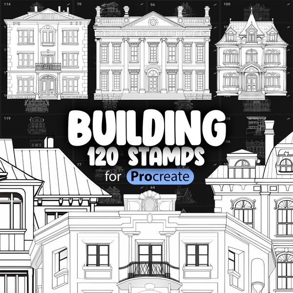 120 pinceaux pour tampons Procreate Buildings Sketches | Architecture Procreate Timbres | Pinceau pour tampon Procreate Bâtiments modernes