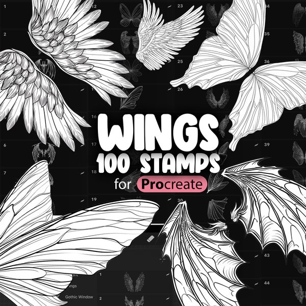 100 pinceaux pour tampon Procreate ailes d'ange | Pinceaux pour tampon Procreate Ailes de dragon | Brosse Procreate ailes d'oiseau | Procréer des ailes de papillon