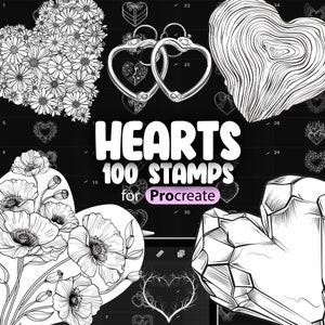 100 Procreate Hearts Stamp Brushes | Procreate Love Stamps | Procreate Valentines Day Stamps | Cracked Heart Stamps