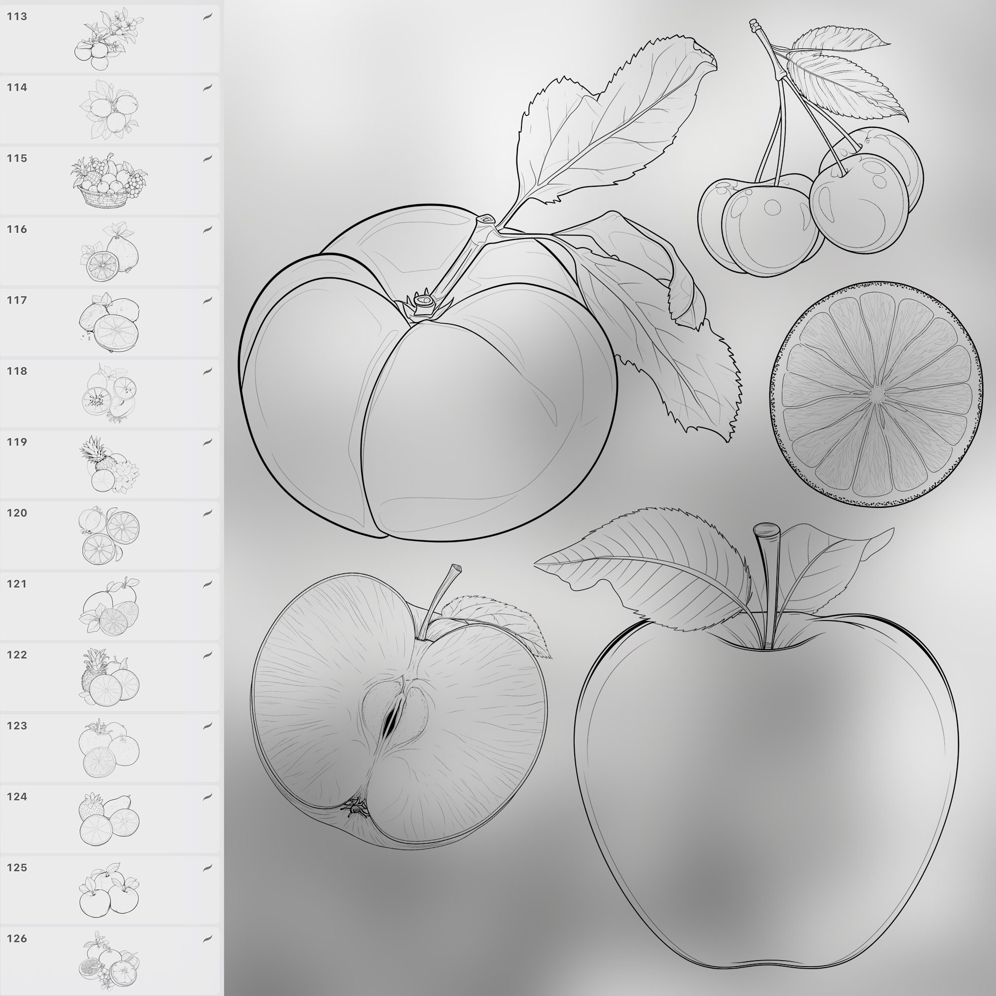 130 Procreate Fruits Stamp Brushes | Clip Studio Paint Fruit | Peach ...