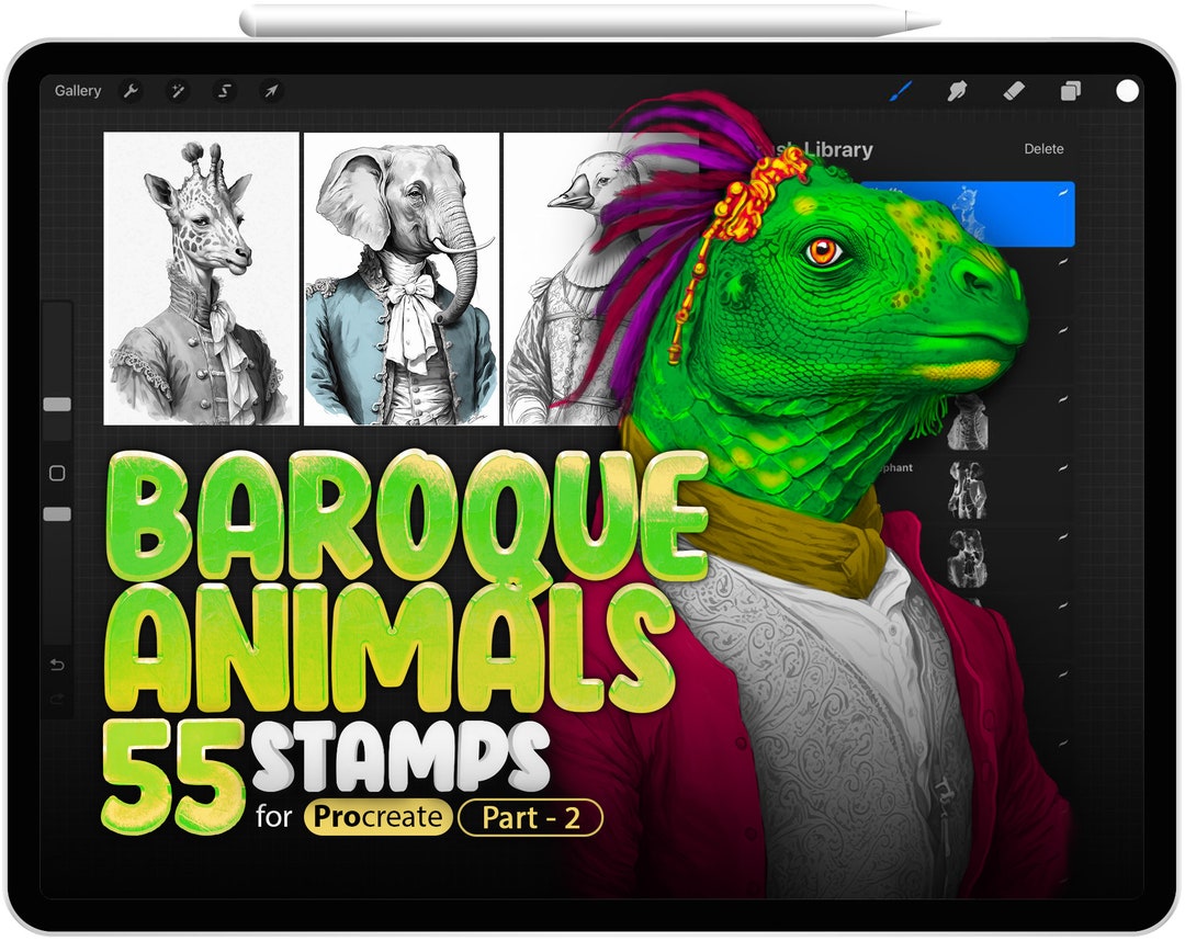 55 Procreate Baroque Animals Part -2 Stamp Brushes, Procreate Giraffe ...